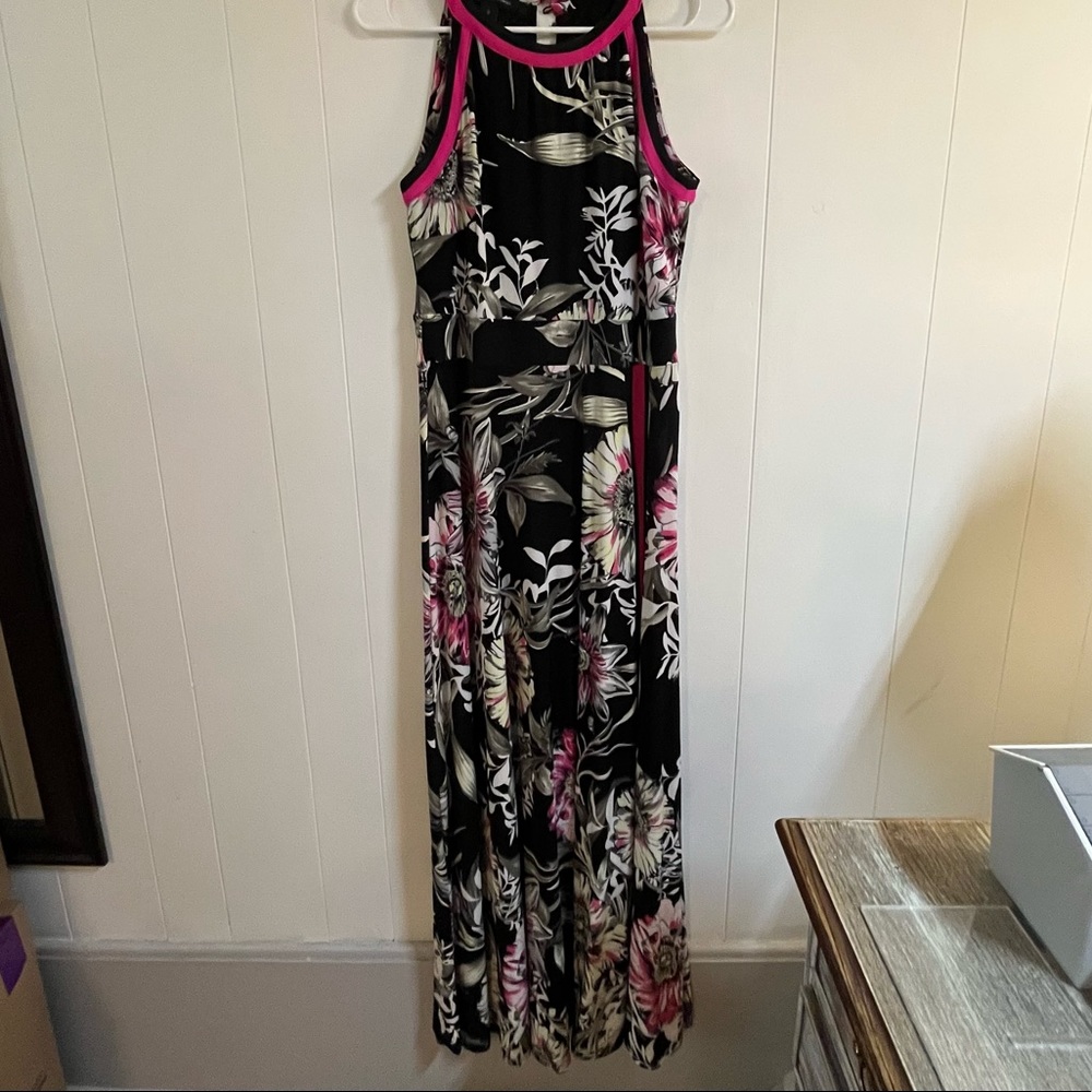 INC Bold black, white, and hot pink floral sundress summer dress maxi dress